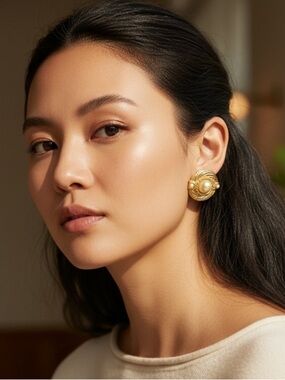 Vintage Gay Boyer Clip On Gold-Tone Pearl Earrings
